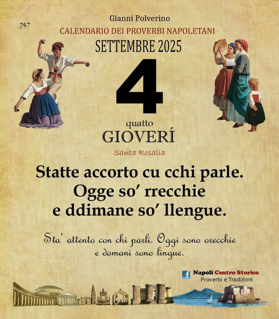 O PRUVERBIO D O JUORNO. Giovedì 4 settembre 2025
