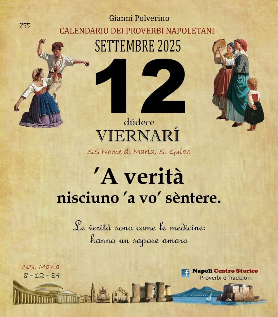 O PRUVERBIO D O JUORNO. Venerdì 12 settembre 2025