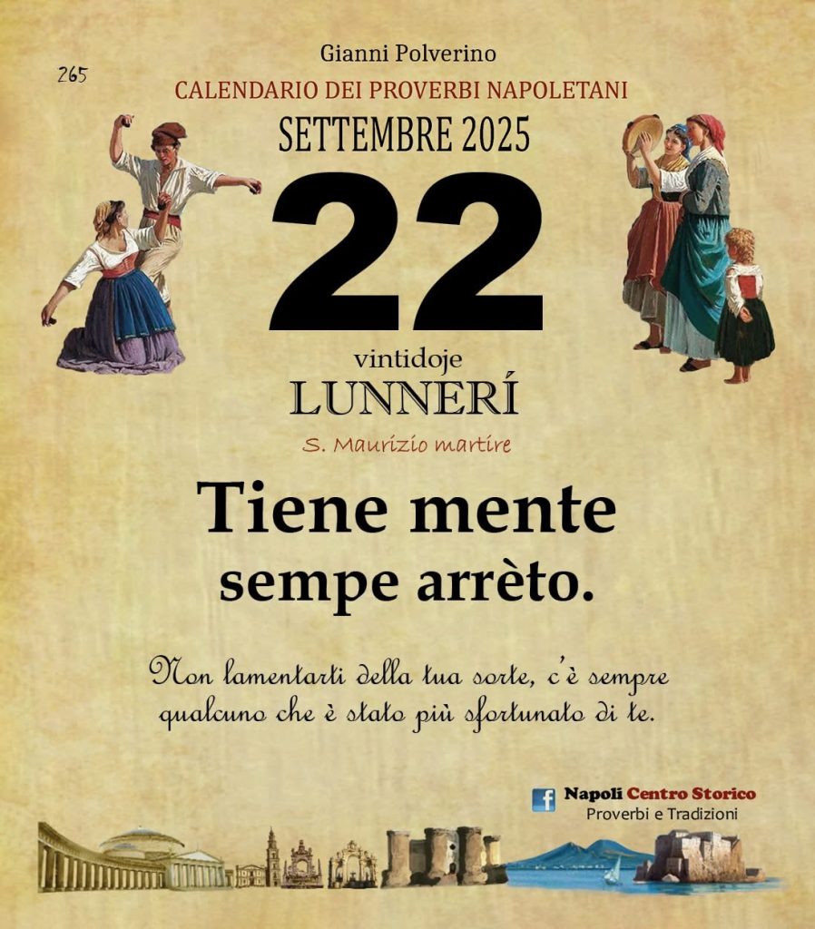 O PRUVERBIO D O JUORNO. Lunedì 22 settembre 2025