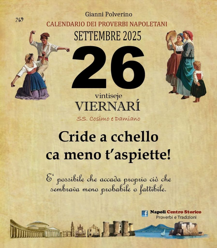 O PRUVERBIO D O JUORNO. Venerdì 26 settembre 2025