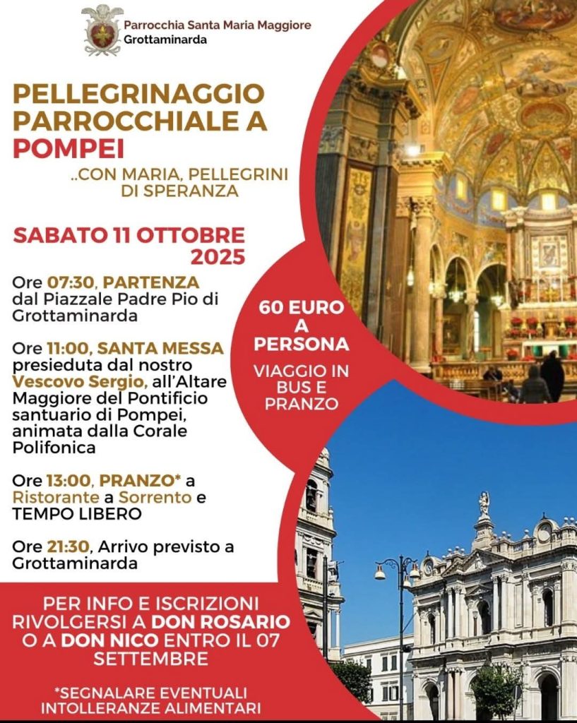 Grottaminarda, pellegrinaggio parrocchiale a Pompei con il Vescovo Sergio