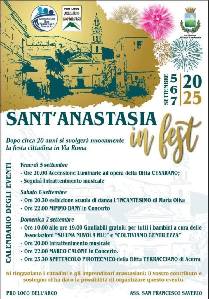  Torna “Sant’Anastasia in Fest”: tre giorni di festa, musica e tradizione in Via Roma
