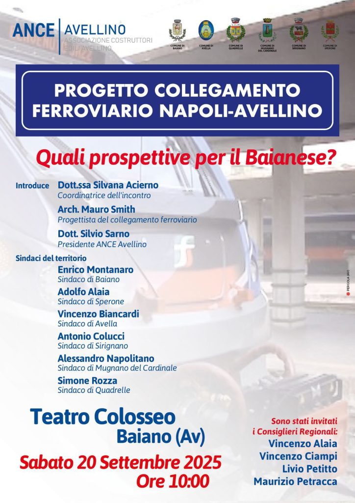 Progetto collegamento ferroviario Napoli–Avellino, incontro a Baiano: «Quali prospettive per il Baianese?»