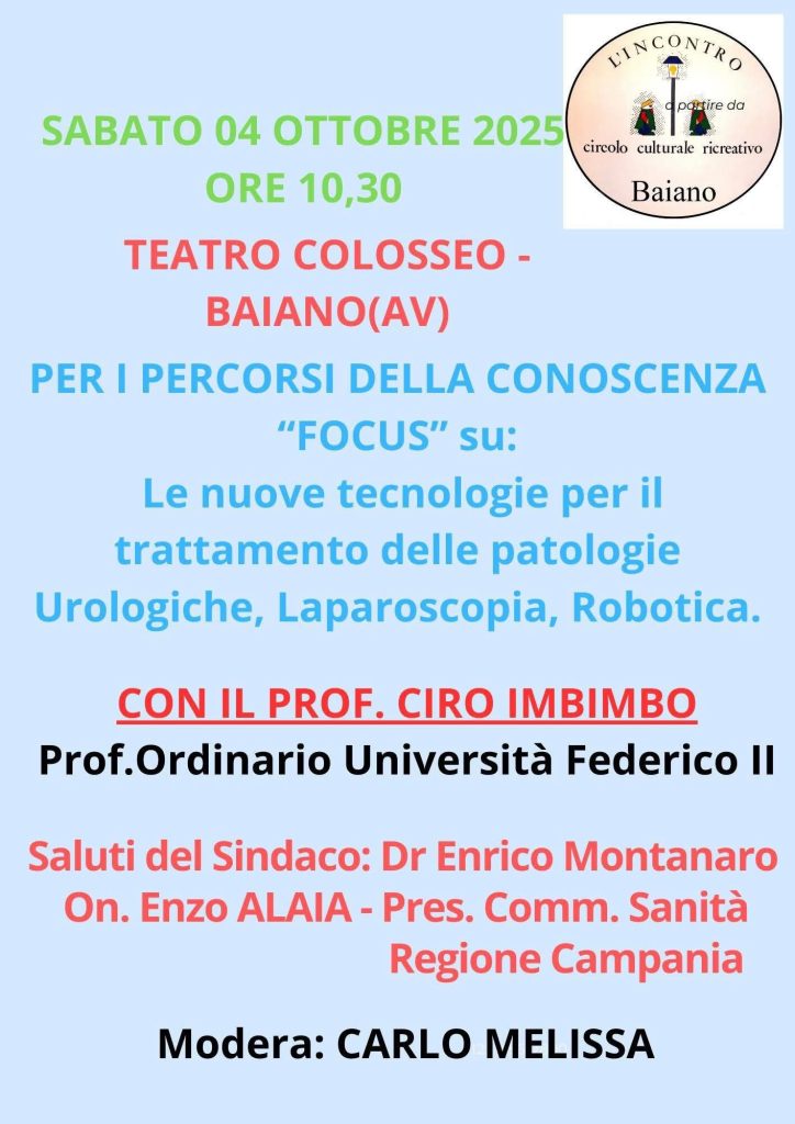 Baiano ospita un incontro sulle nuove frontiere della medicina urologica