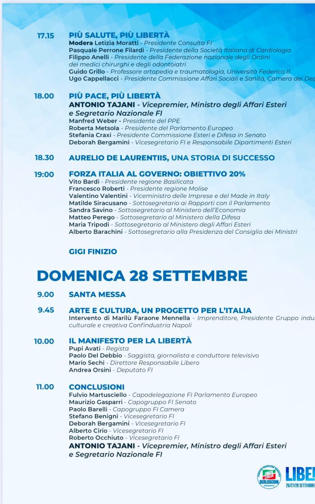 Forza Italia a Telese Terme, seconda giornata della convention “Libertà”: focus su innovazione, energia e crescita