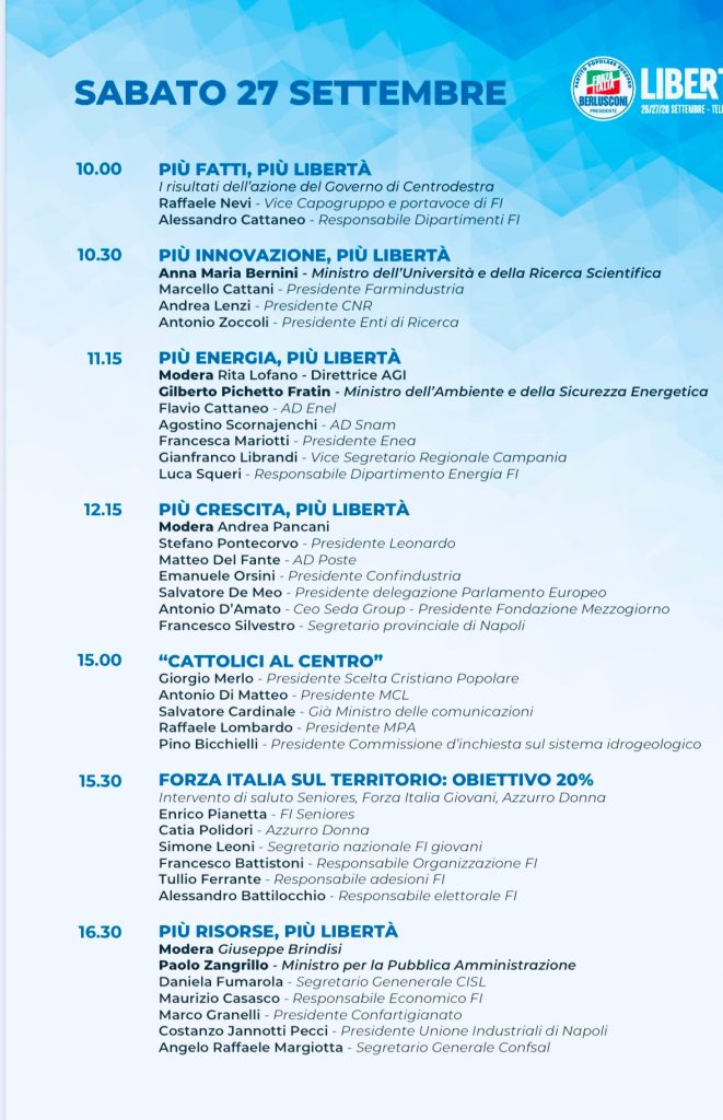 Forza Italia a Telese Terme, seconda giornata della convention “Libertà”: focus su innovazione, energia e crescita