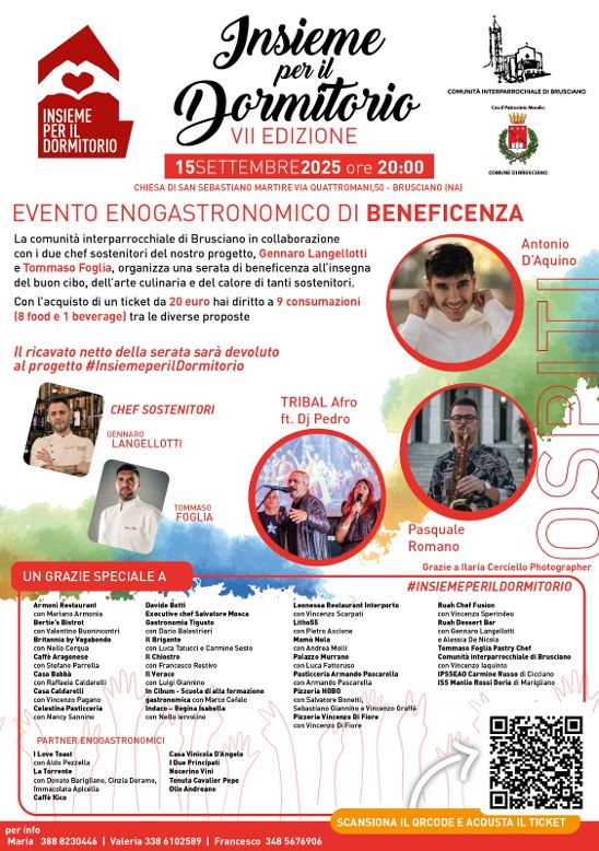 Brusciano, torna “Insieme per il Dormitorio”: il 15 settembre la VII edizione dell’evento enogastronomico di beneficenza