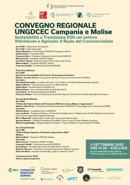 Avellino ospita il Convegno Regionale Campania e Molise: sostenibilità ed ESG nel settore agricolo e vitivinicolo