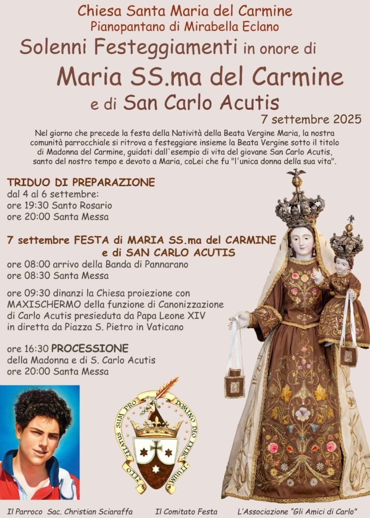 MIRABELLA ECLANO. Pianopantano in festa: solenni celebrazioni in onore di Maria SS.ma del Carmine e di San Carlo Acutis