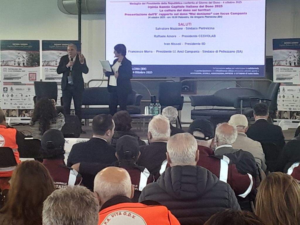 Pietrelcina (BN), presentazione al Palavetro dei dati campani dell’Osservatorio del dono, sul territorio Irpinia Sannio.
