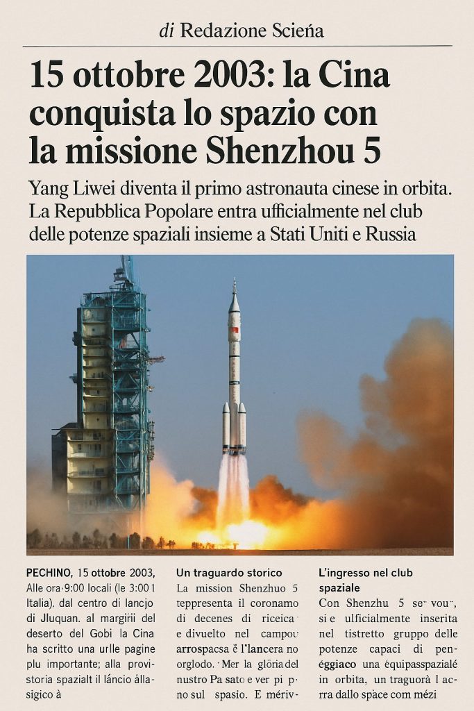ACCADDE OGGI. 15 ottobre 2003: la Cina conquista lo spazio con la missione Shenzhou 5