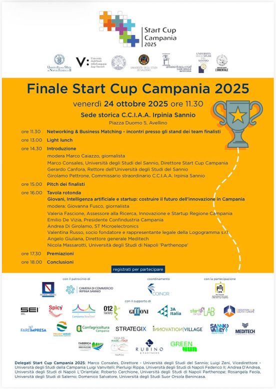 Start Cup Campania 2025, annunciati i finalisti  La finale venerdì 24 ottobre 2025, ore 11.30, ad Avellino