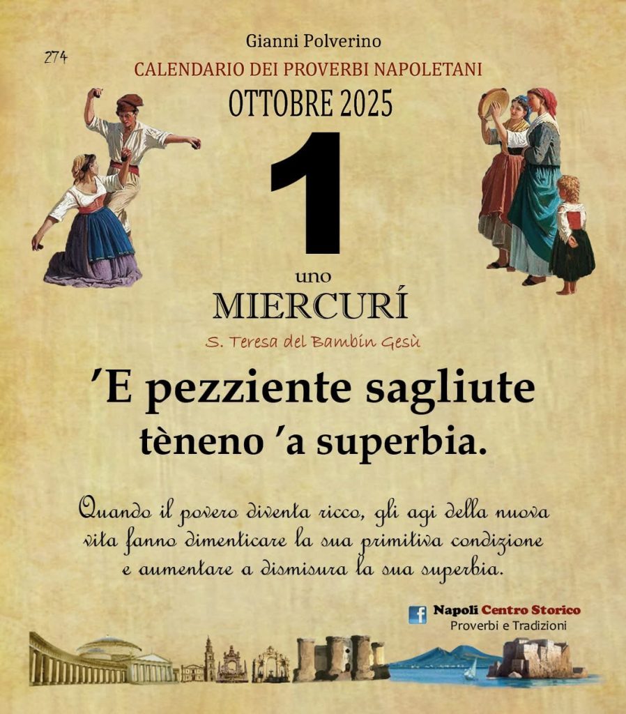 O PRUVERBIO D O JUORNO. Mercoledì 1 ottobre 2025