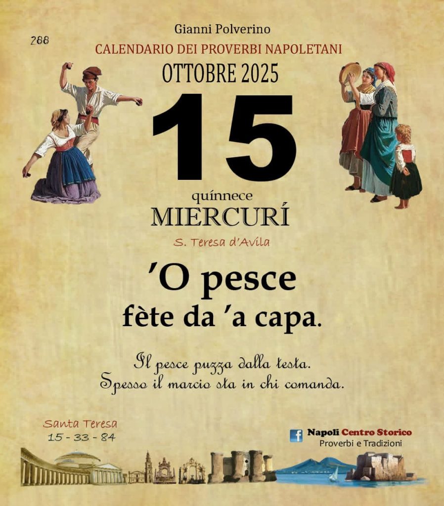 O PRUVERBIO D O JUORNO. Mercoledì 15 ottobre 2025.