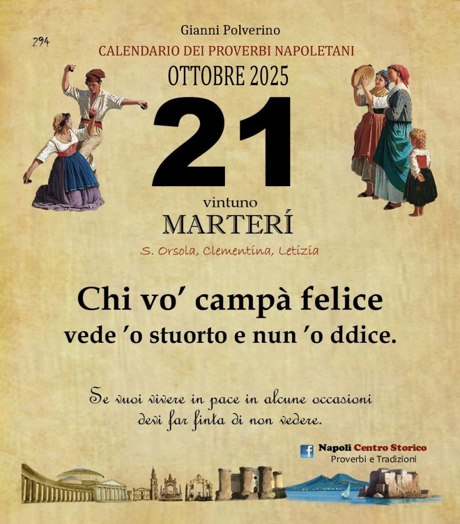 O PRUVERBIO D O JUORNO. Martedì 21 ottobre 2025