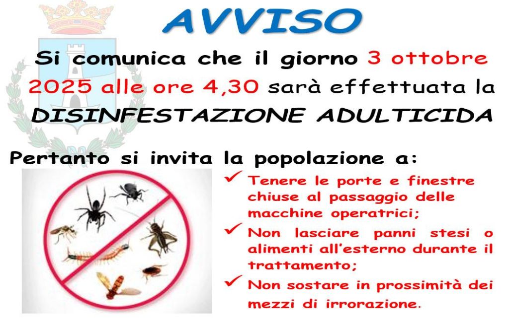 Mugnano del Cardinale, disinfestazione adulticida il 3 ottobre alle ore 4:30