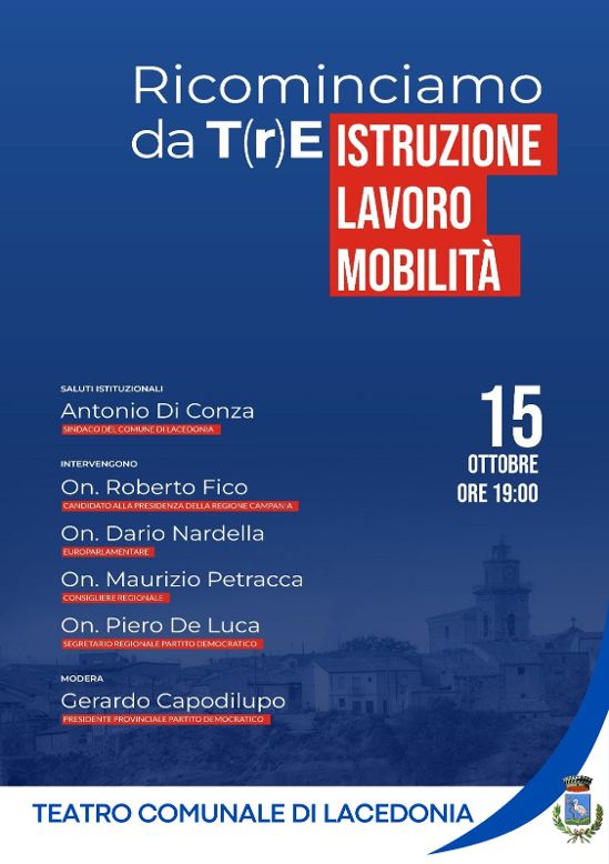 Lacedonia ospita l’evento “Ricominciare da T(r)E – Istruzione, Lavoro, Mobilità”