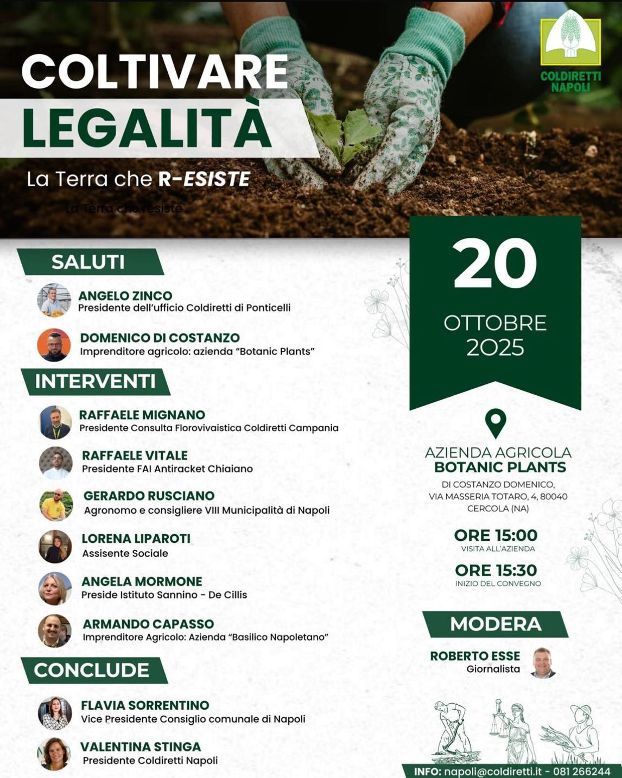 Coltivare Legalità, le aziende agricole targate Coldiretti di Napoli Est raccontano le eccellenze