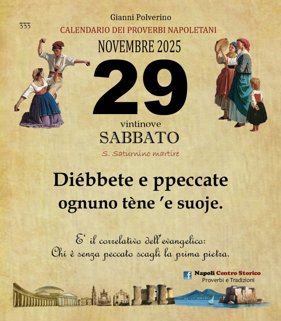 O PRUVERBIO D O JUORNO. Sabato 29 novembre 2025