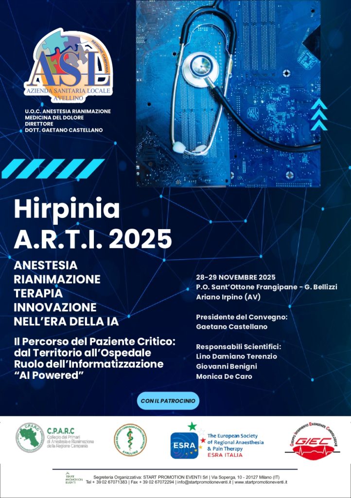 Nuovi scenari nell’applicazione dell’Intelligenza Artificiale nel Paziente critico. Esperti a confronto il 28 e 29 novembre al Presidio Ospedaliero “Frangipane Bellizzi” di Ariano Irpino