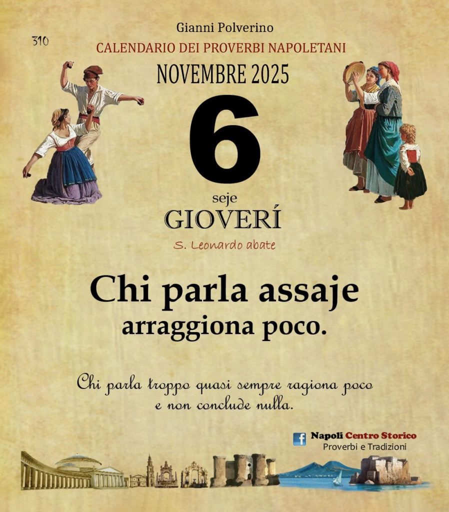 O PRUVERBIO D O JUORNO. Giovedì 6 novembre 2025