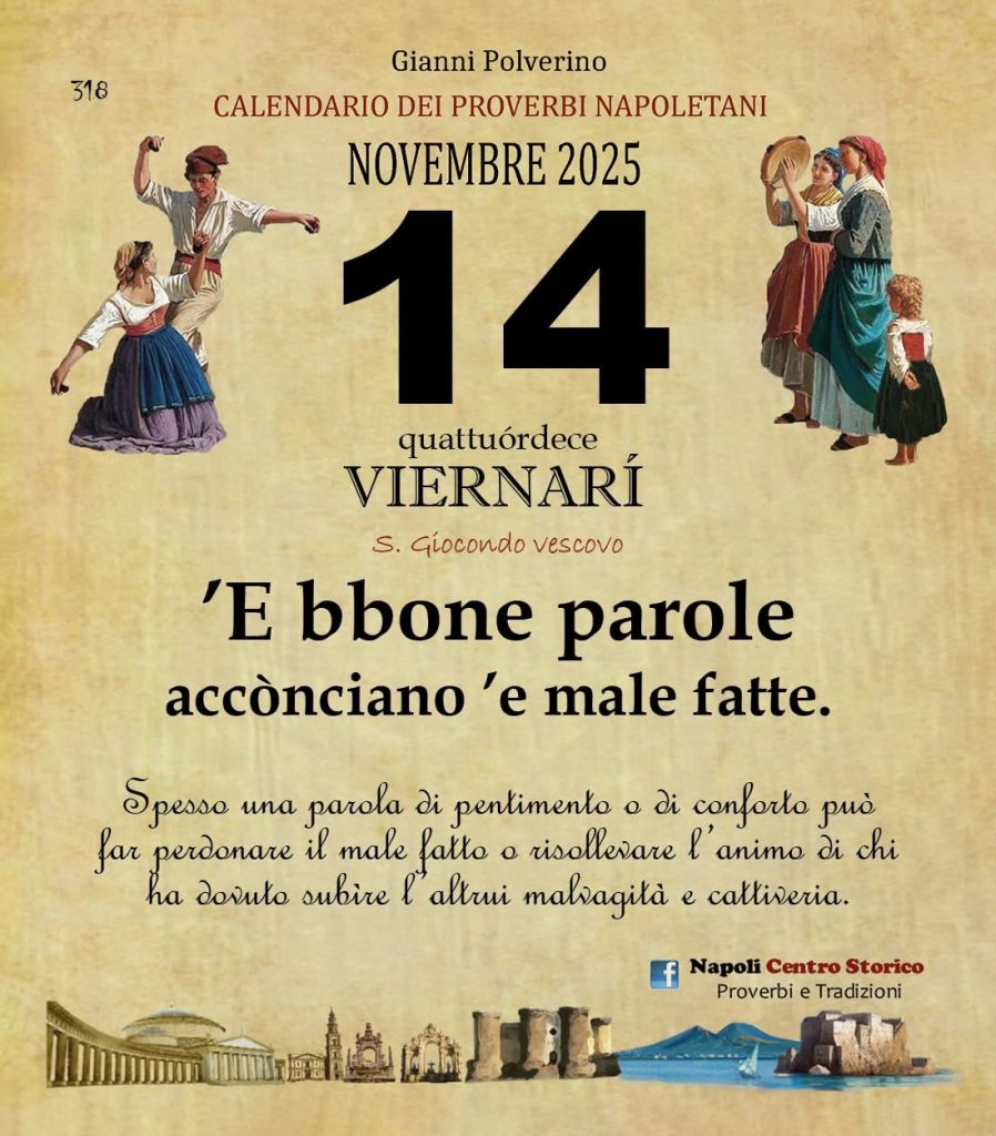 O PRUVERBIO D O JUORNO. Venerdì 14 novembre 2025