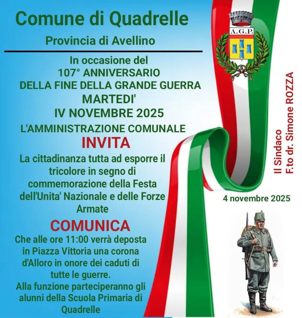 Quadrelle celebra il 107º anniversario della fine della Grande Guerra