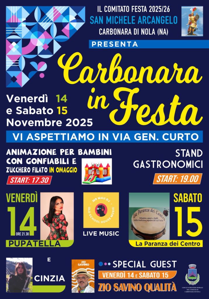 CARBONARA IN FESTA” 14 E 15 NOVEMBRE CON PUPATELLA, CINZIA E ZIO SAVINO QUALITÀ