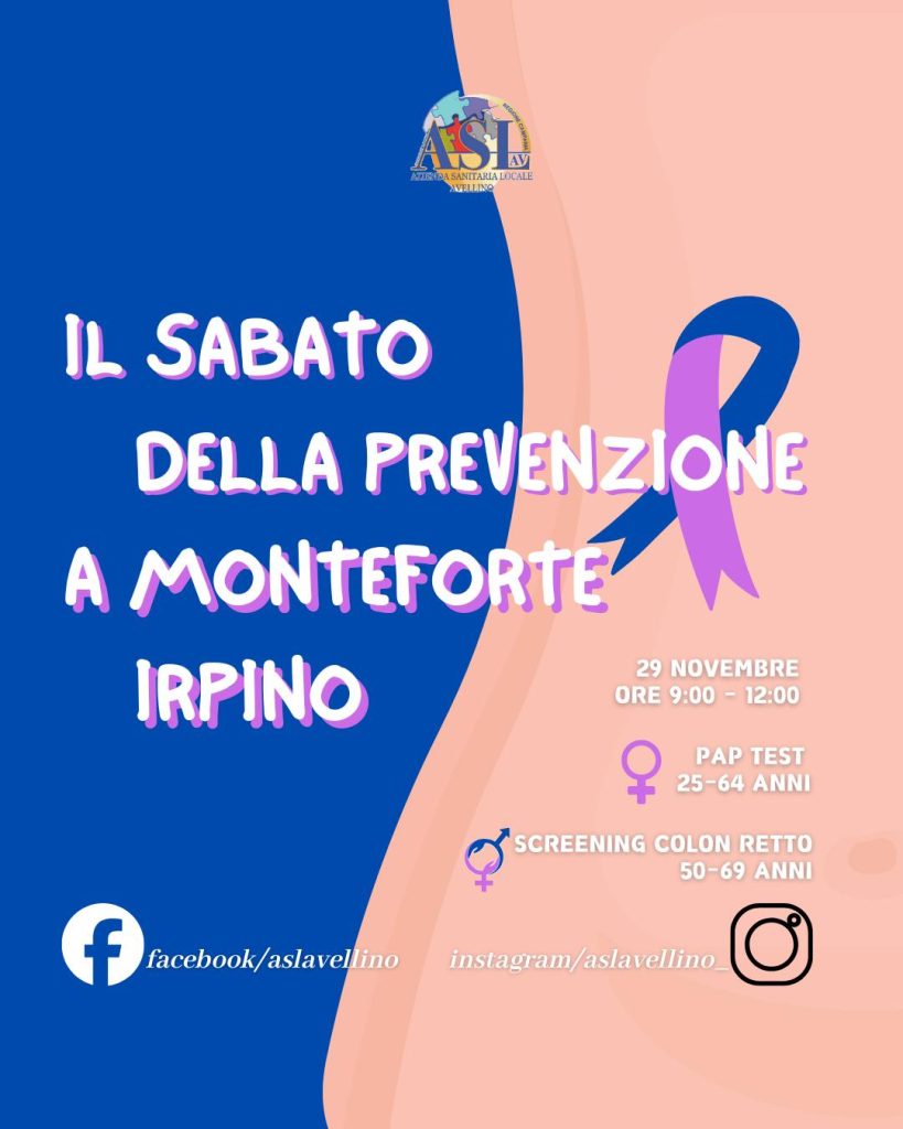 Il sabato è dedicato alla prevenzione oncologica con l’Asl. Doppio appuntamento a Monteforte e ad Avellino con gli screening alla Mammella, al Colon retto e alla Cervice uterina