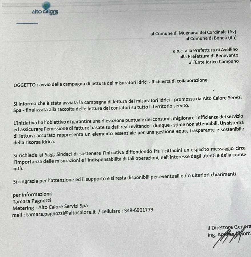 Mugnano del Cardinale, al via la campagna di lettura dei contatori idrici: l’avviso del Comune ai cittadini