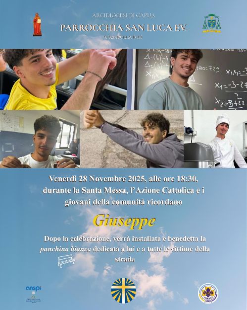 Casapulla, la Parrocchia San Luca Evangelista dedica una panchina bianca a Giuseppe Sanfelice: momento di preghiera e memoria il 28 novembre