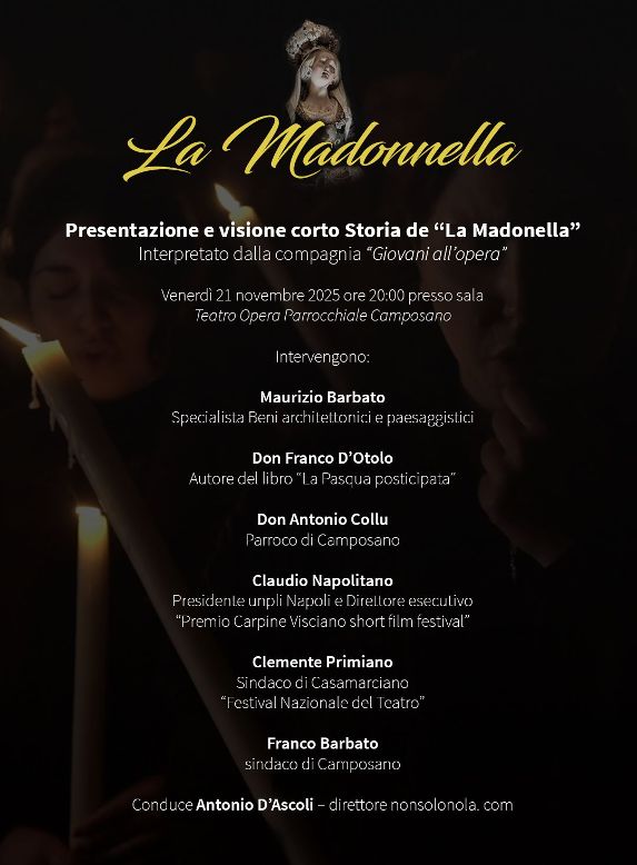 Camposano, presentazione del corto storia de “La Madonella”: venerdì 21 novembre presso la sala – Teatro Opera Parrocchiale