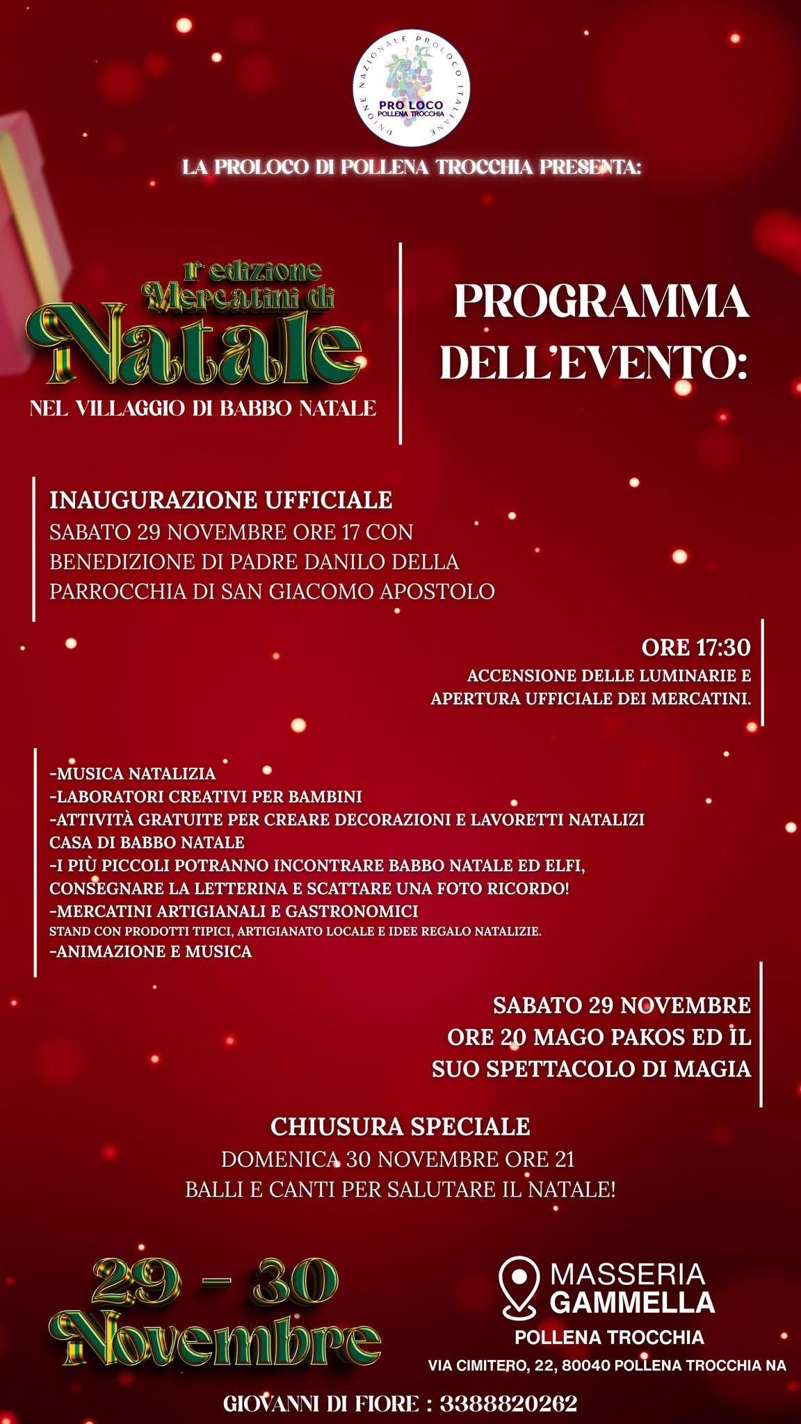 A Pollena Trocchia arrivano i “Mercatini di Natale”: due giorni tra luci, tradizioni e il Villaggio di Babbo Natale