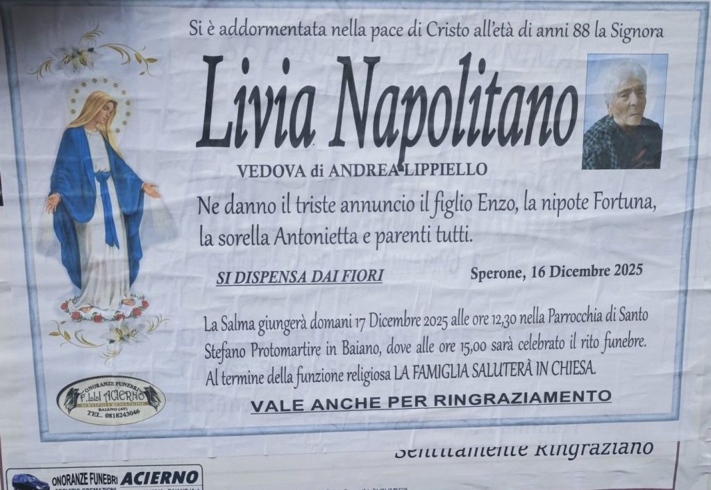 NON E PIU. Sperone/Baiano lutto Livia Napolitano NON E PIU. Sperone/Baiano lutto Livia Napolitano