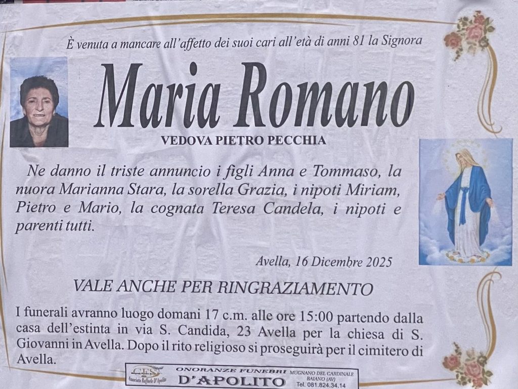 NON È PIÙ. Avella, lutto Maria Romano NON È PIÙ. Avella, lutto Maria Romano