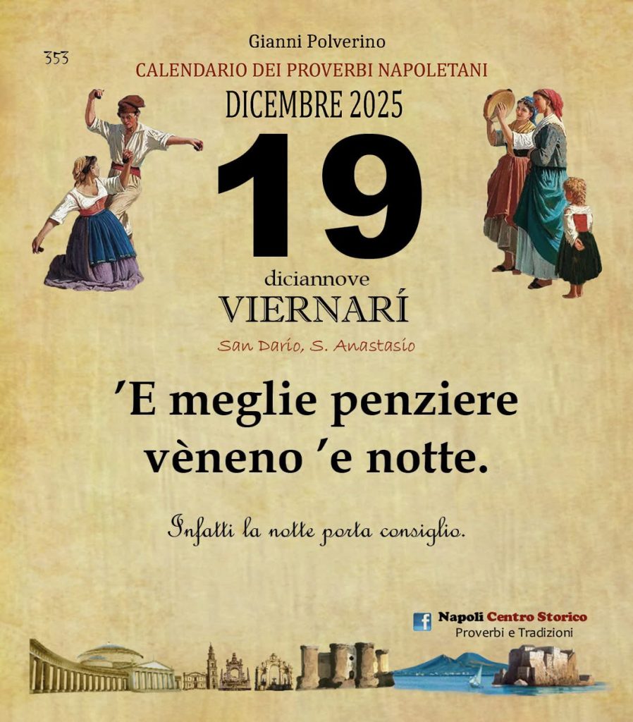 O PRUVERBIO D O JUORNO. Venerdì 19 dicembre 2025
