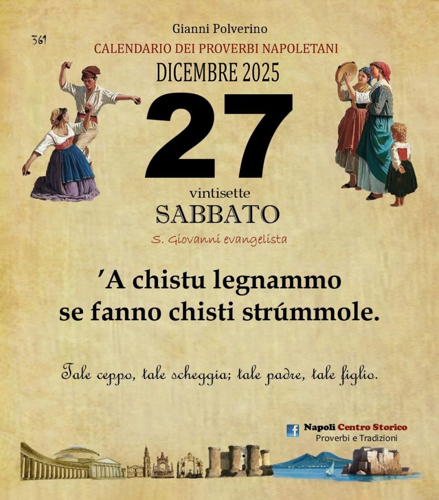 O PRUVERBIO D O JUORNO. Sabato 27 dicembre 2025