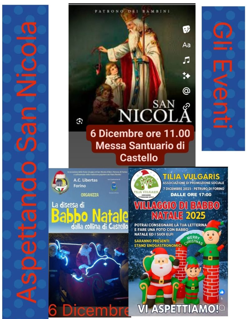 Forino ( Av) : San Nicola illumina Forino con la Discesa di Babbo Natale dalla sua Collina il Sei Dicembre  ed il Goliardico Villaggio a Petruro il sette.