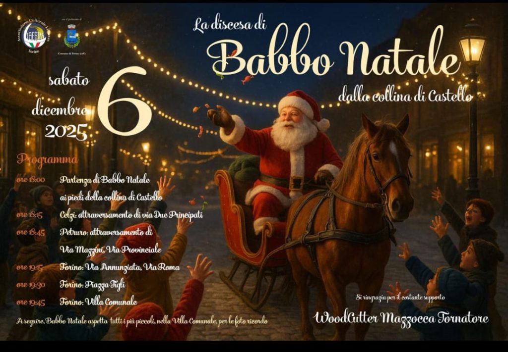 Forino ( Av) : San Nicola illumina Forino con la Discesa di Babbo Natale dalla sua Collina il Sei Dicembre  ed il Goliardico Villaggio a Petruro il sette.