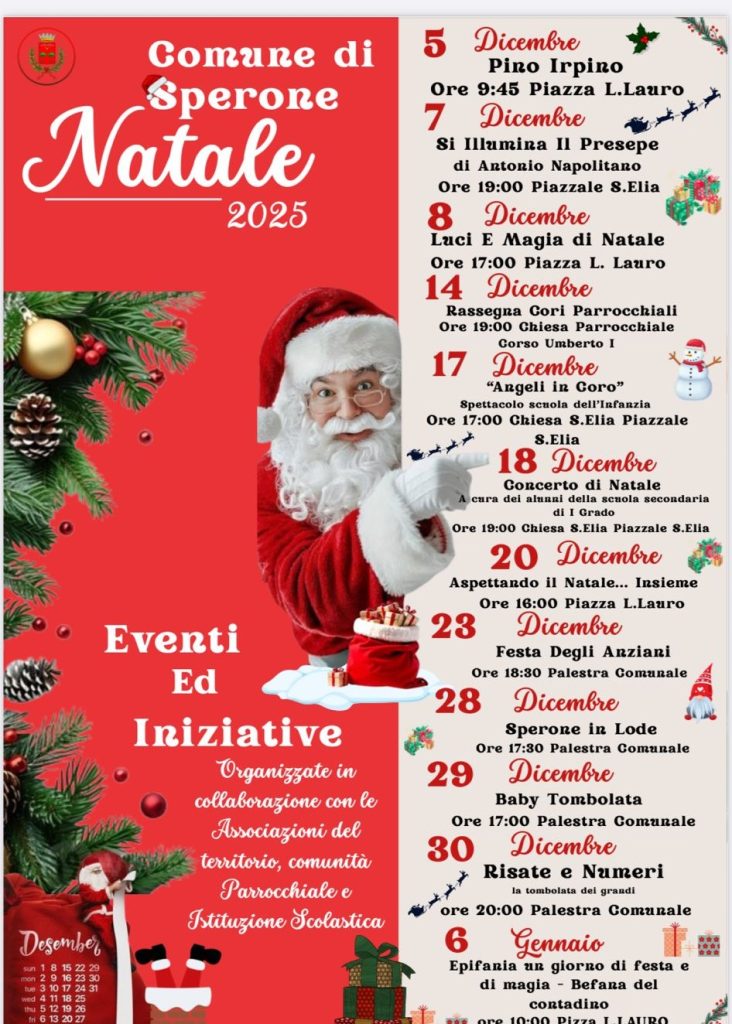Sperone accende il Natale 2025: un mese di eventi, tradizioni e comunità Sperone accende il Natale 2025: un mese di eventi, tradizioni e comunità
