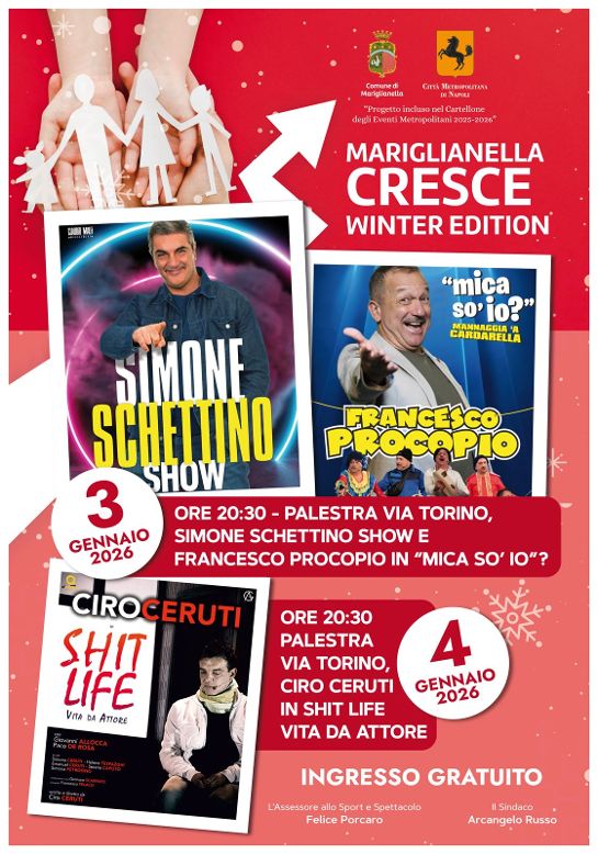 Mariglianella Cresce – Winter Edition: due serate di risate e spettacolo il 3 e 4 gennaio