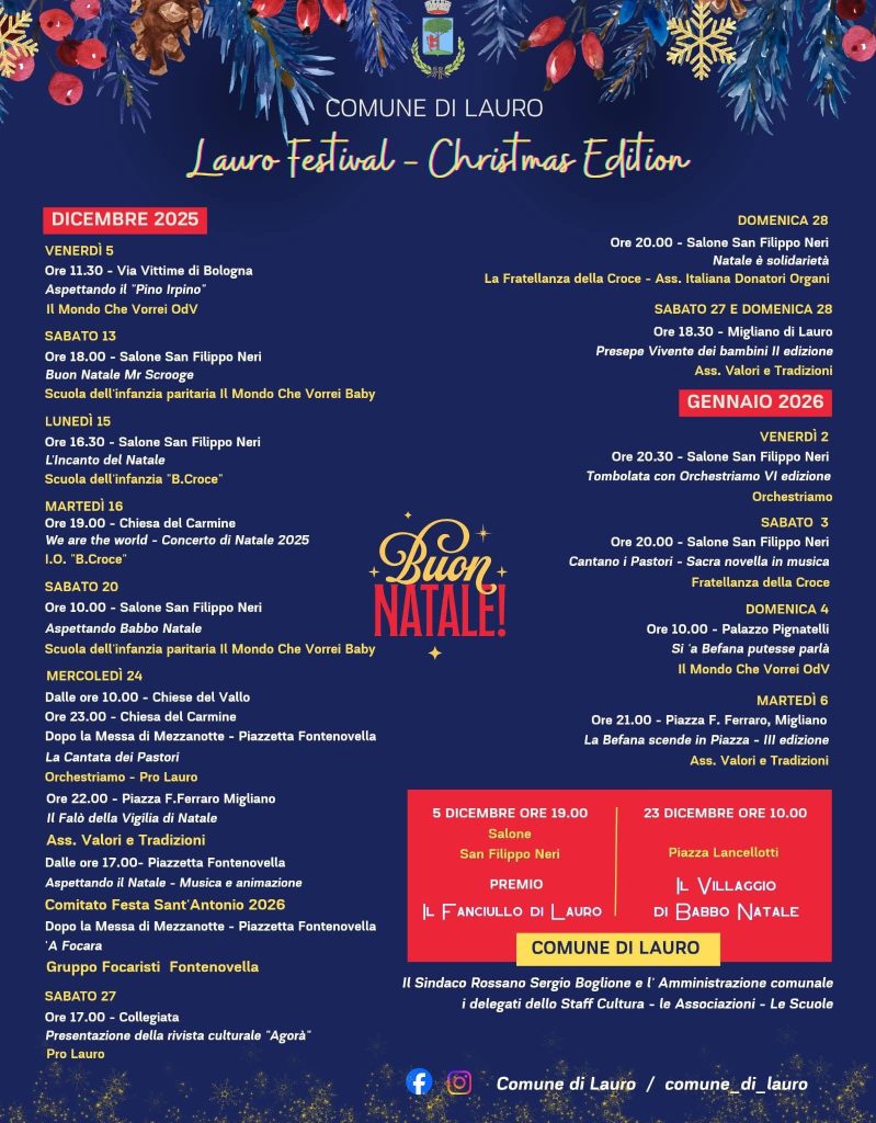 Lauro accende il Natale: il ricco programma del Lauro Festival – Christmas Edition 2025/2026 Lauro accende il Natale: il ricco programma del Lauro Festival – Christmas Edition 2025/2026