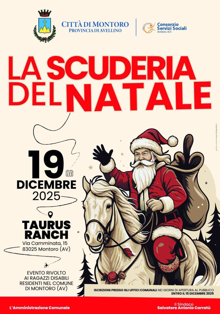 Montoro, torna “La Scuderia del Natale”: una giornata speciale dedicata ai ragazzi con disabilità Montoro, torna “La Scuderia del Natale”: una giornata speciale dedicata ai ragazzi con disabilità