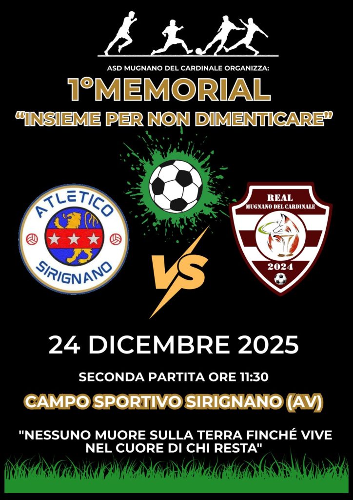 Sirignano, il calcio come memoria e unione: il 24 dicembre il 1° Memorial “Insieme per non dimenticare”