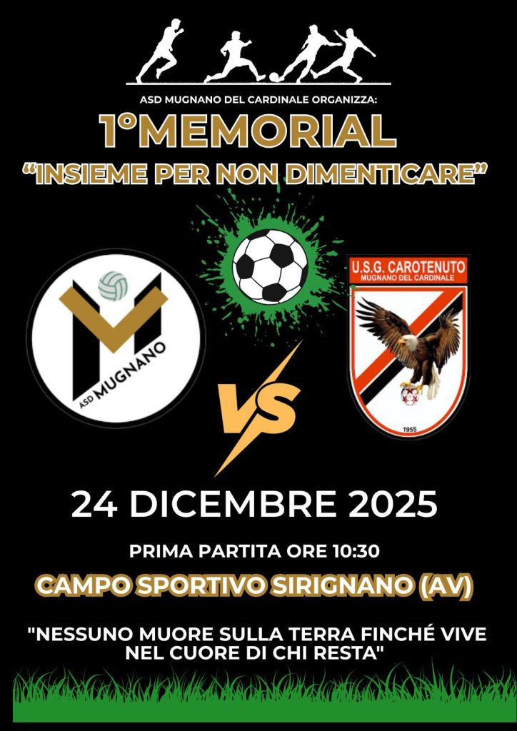 Sirignano, il calcio come memoria e unione: il 24 dicembre il 1° Memorial “Insieme per non dimenticare”