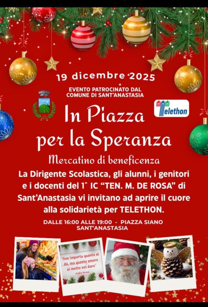 Sant’Anastasia, “In Piazza per la Speranza”: mercatino solidale a sostegno di Telethon Sant’Anastasia, “In Piazza per la Speranza”: mercatino solidale a sostegno di Telethon