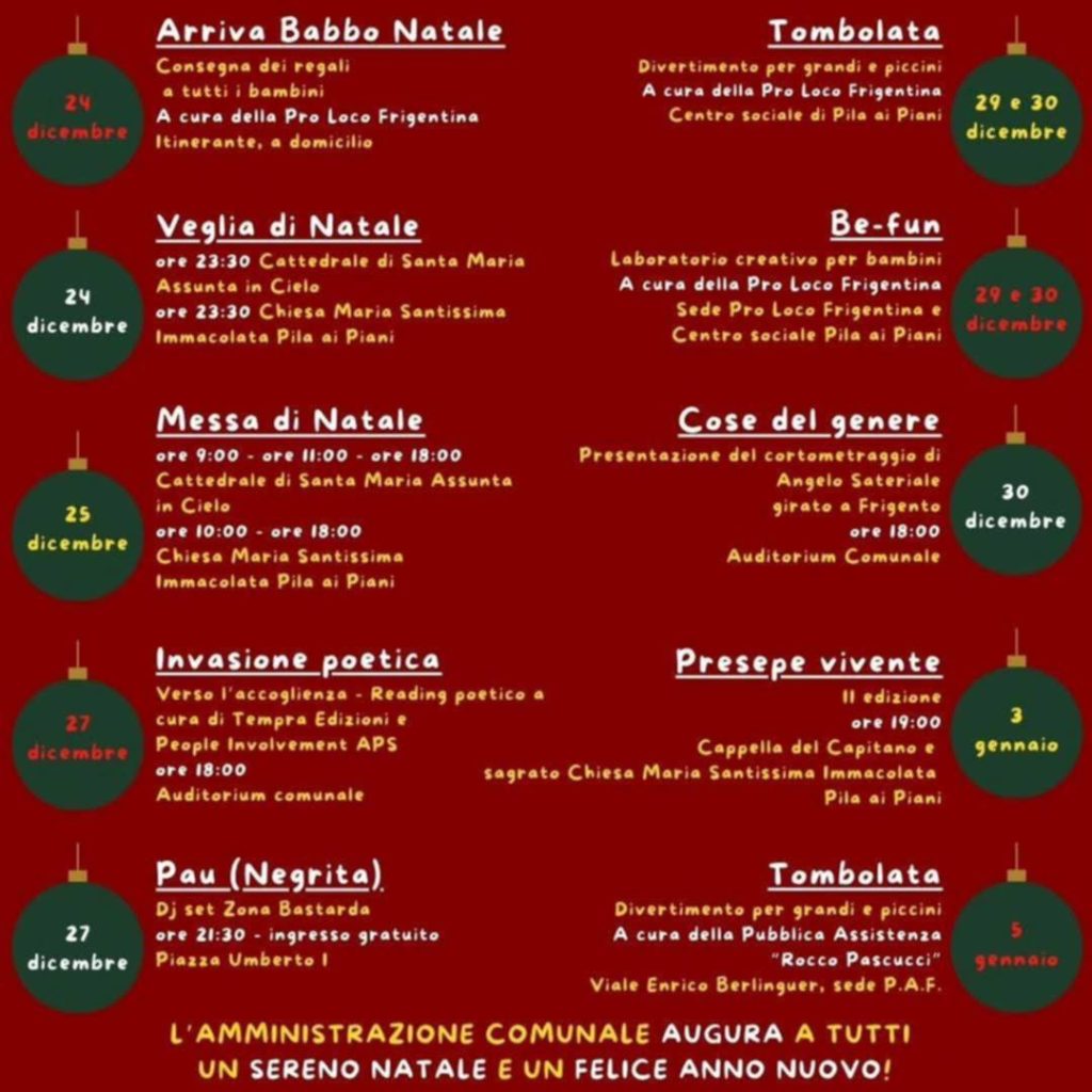 Natale Frigentìno 2025: un mese di tradizioni, cultura e comunità Natale Frigentìno 2025: un mese di tradizioni, cultura e comunità