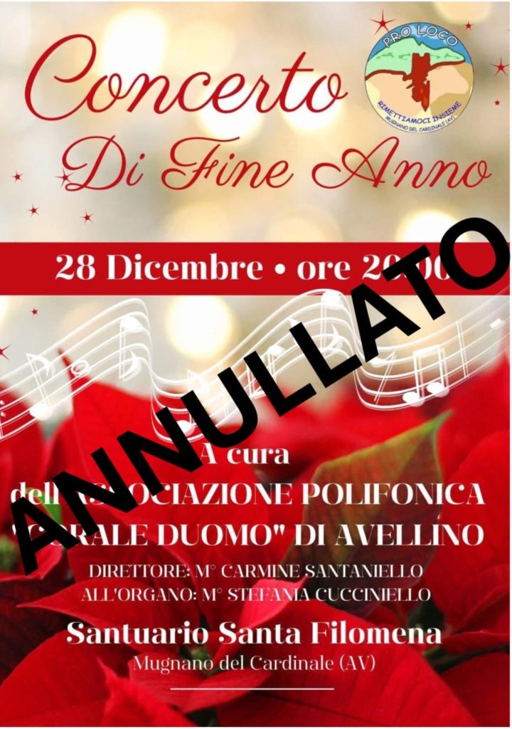 Mugnano. Evento Santuario Santa Filomena rinviato  – Concerto di Fine Anno