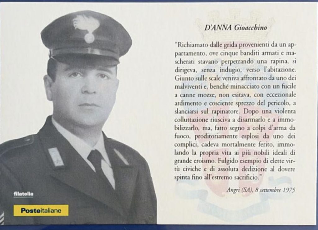 Angri ricorda il brigadiere Gioacchino D’Anna: cerimonia e cartolina commemorativa per il 50° anniversario dell’eroico sacrificio