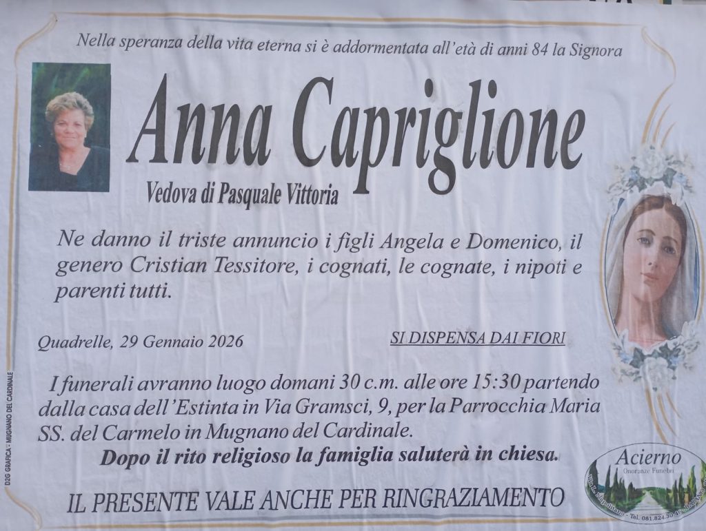 NON È PIÙ. Quadrelle, lutto Anna Capriglione NON È PIÙ. Quadrelle, lutto Anna Capriglione